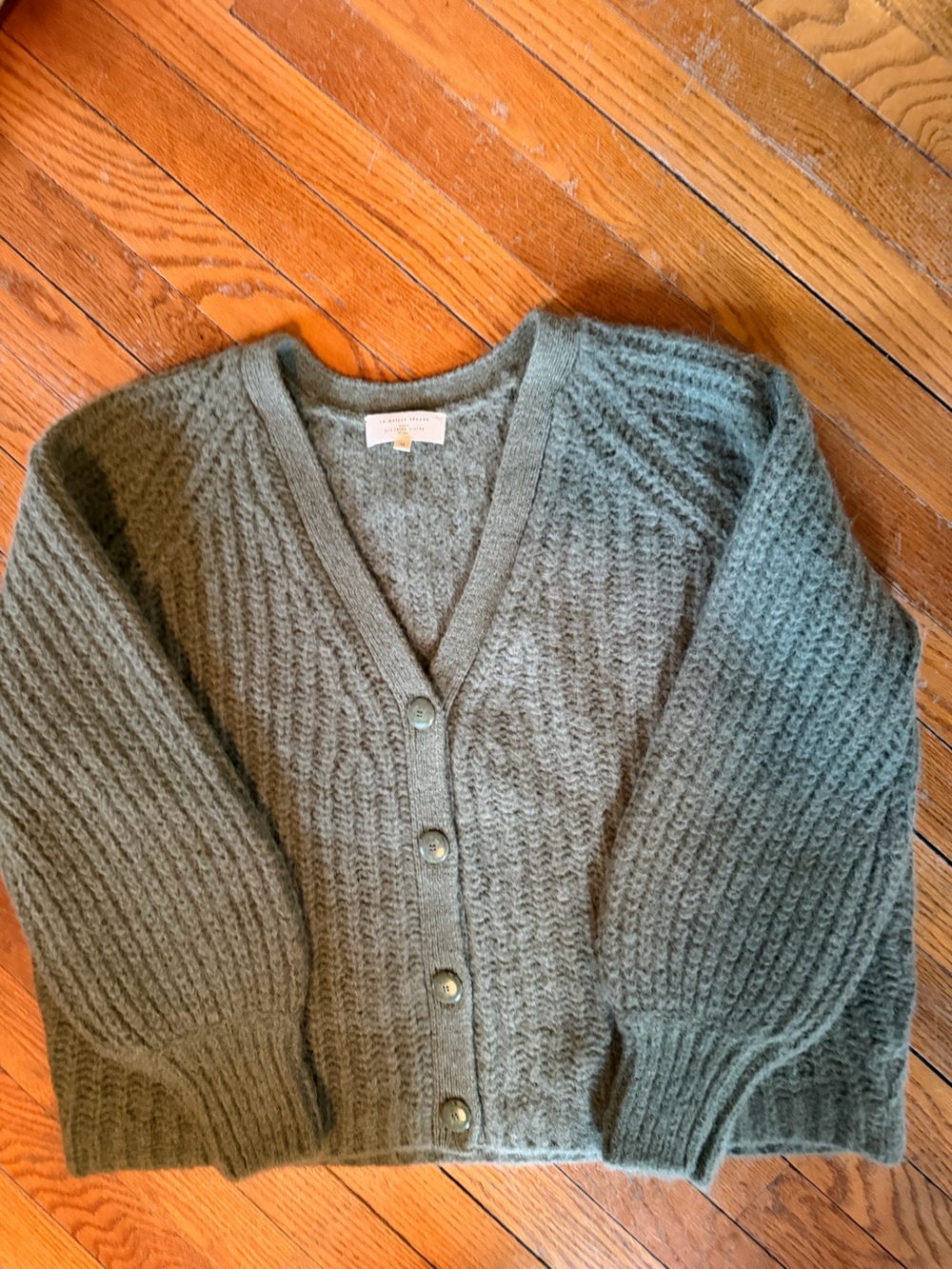 Sezane Cozy Green V-Neck Button Cardigan - Women Sweaters - Picture 2 of 4